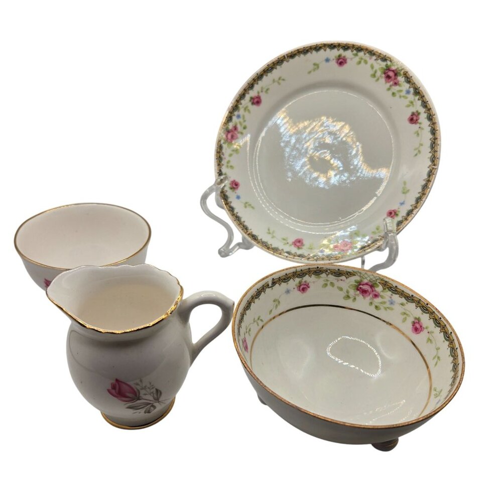 Vintage Royal Stuart Bone China Creamer Bowl Teacup Saucer Set Roses